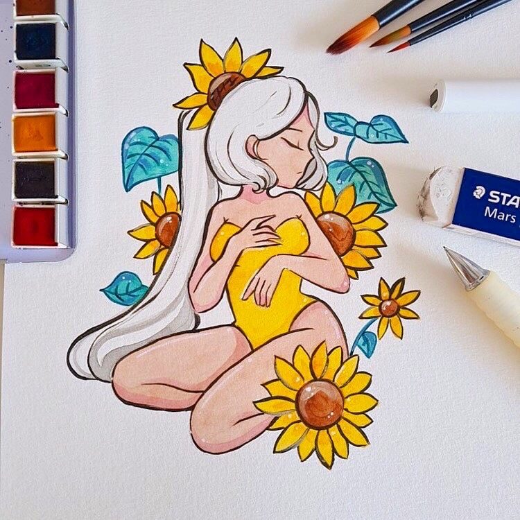 Sunflower Babe Art Print