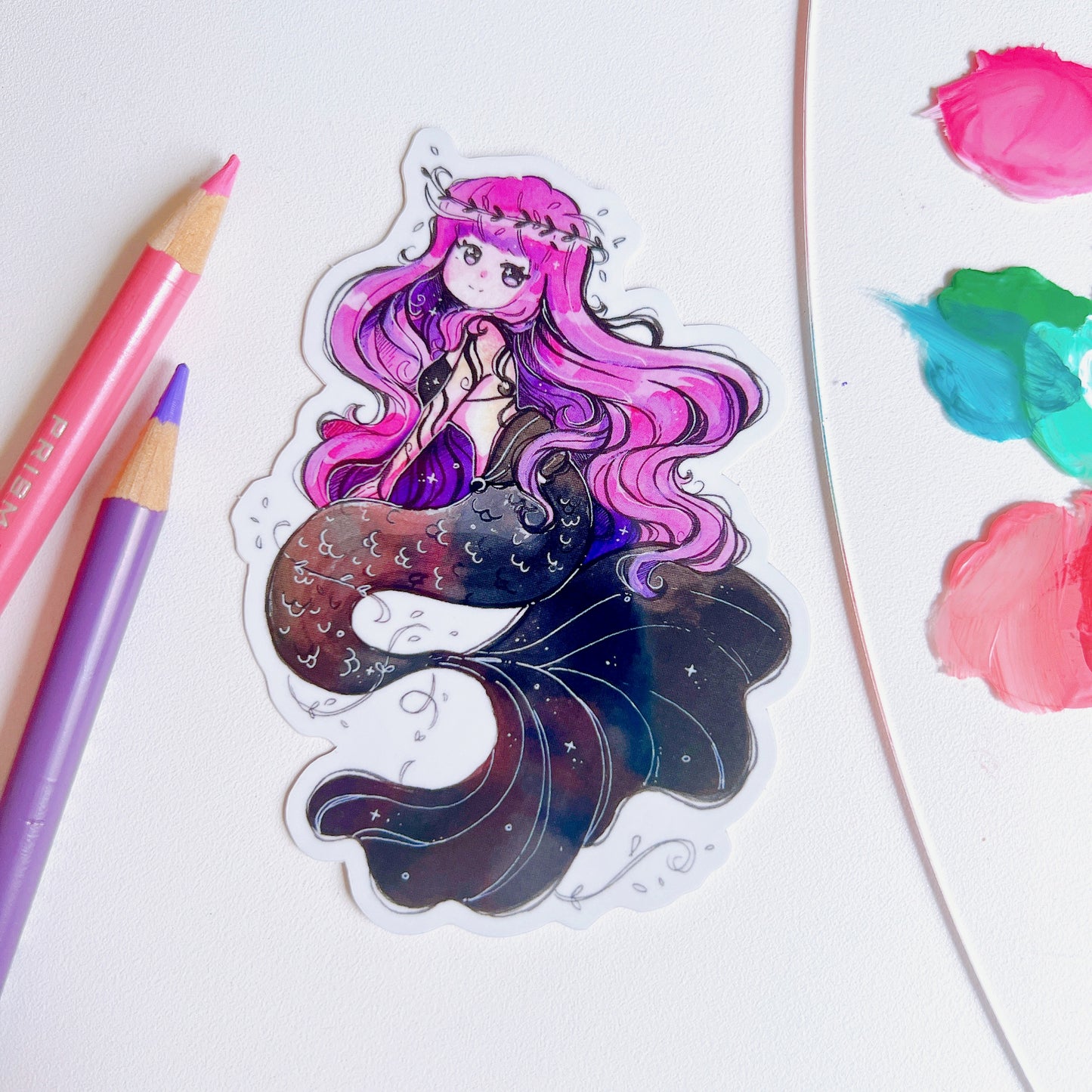 Black and Pink Mermaid Vinyl Sticker