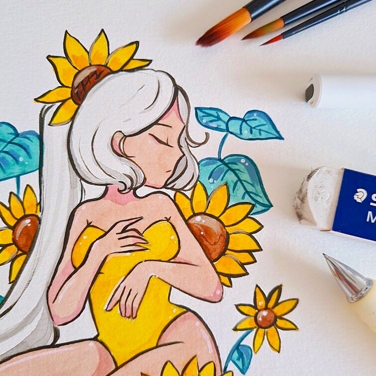 Sunflower Babe Art Print