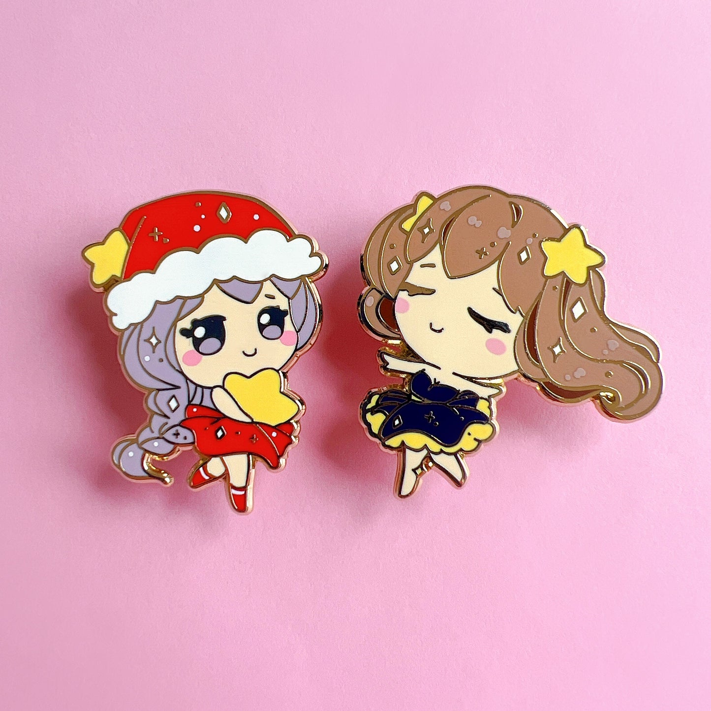 Ms Claus and Twinkle Star Enamel Pins