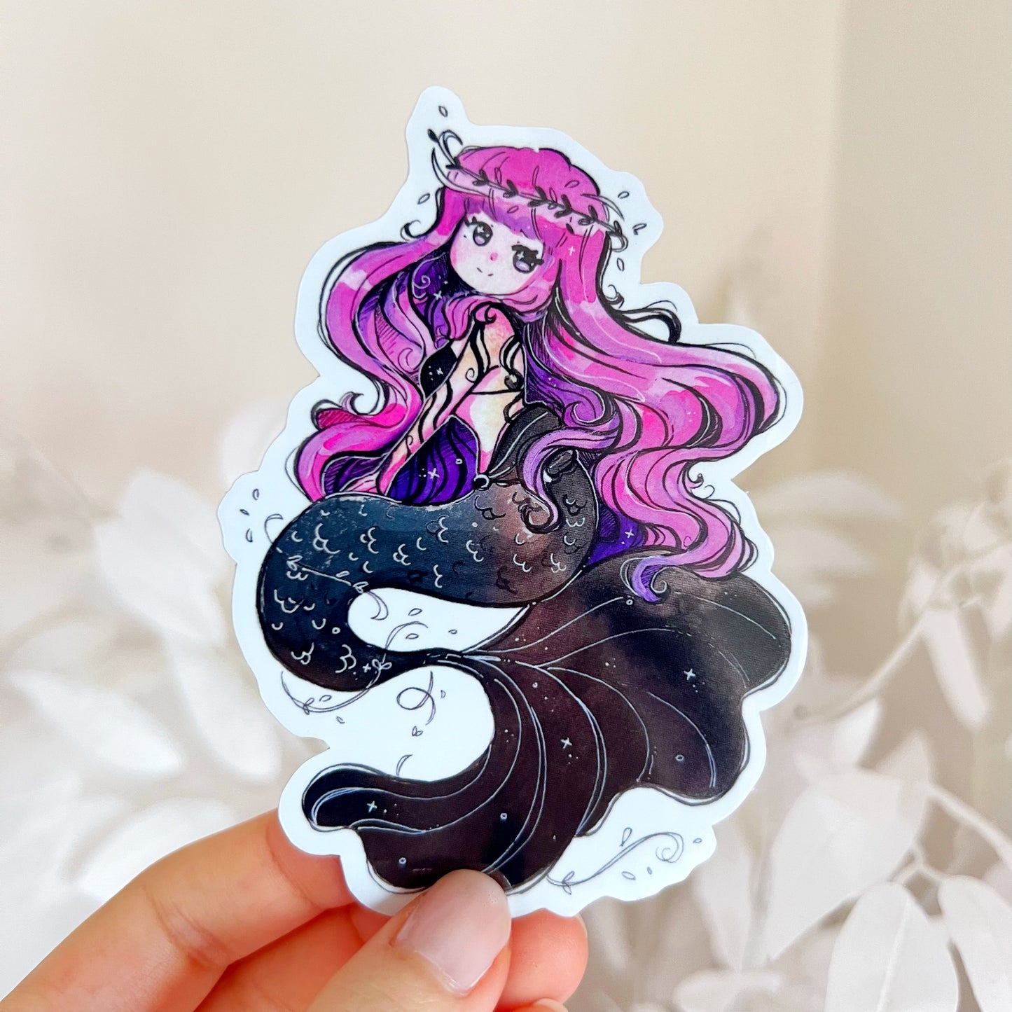 Black and Pink Mermaid Vinyl Sticker