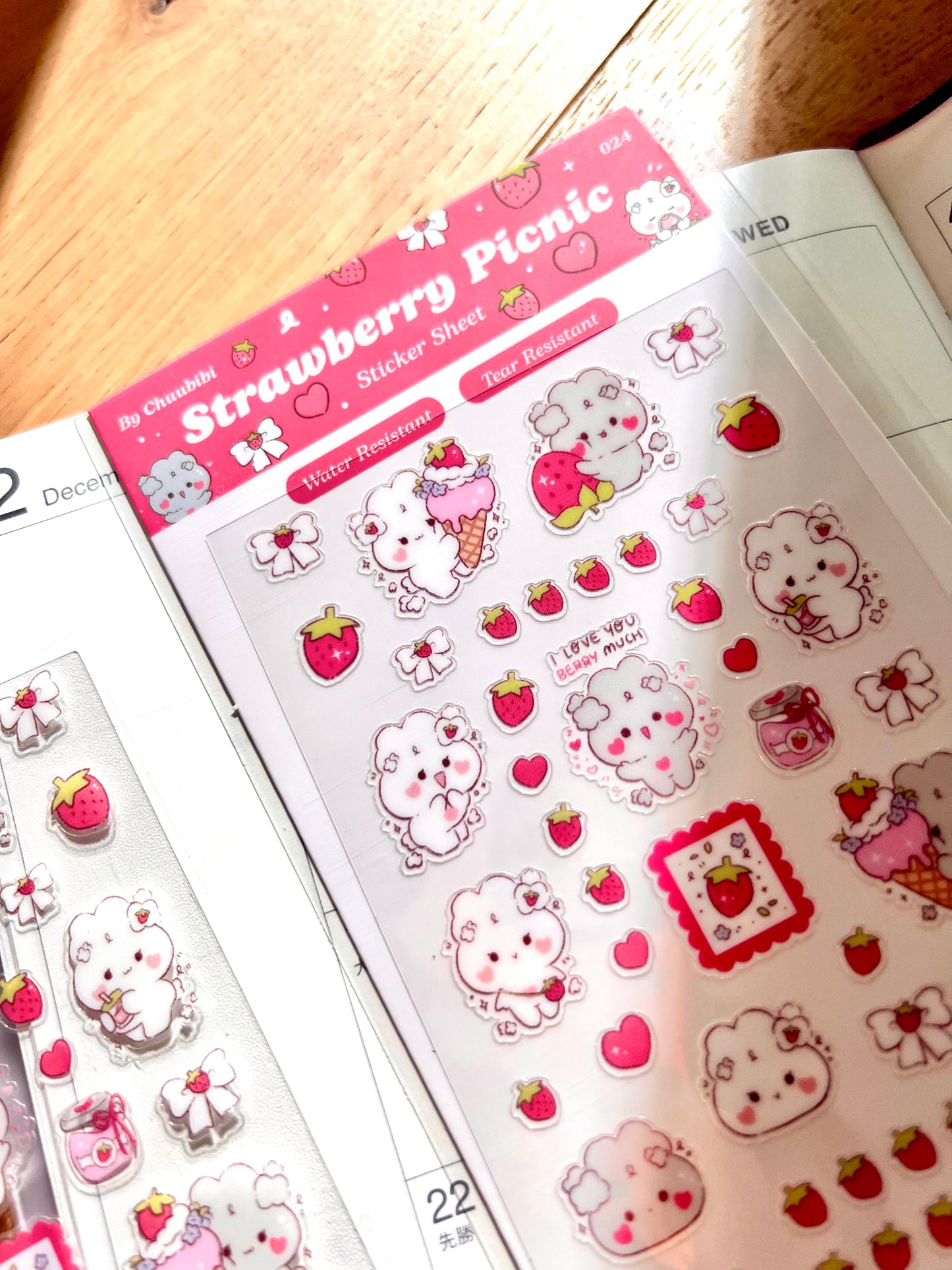 Strawberry Picnic Bunny Sticker Sheet