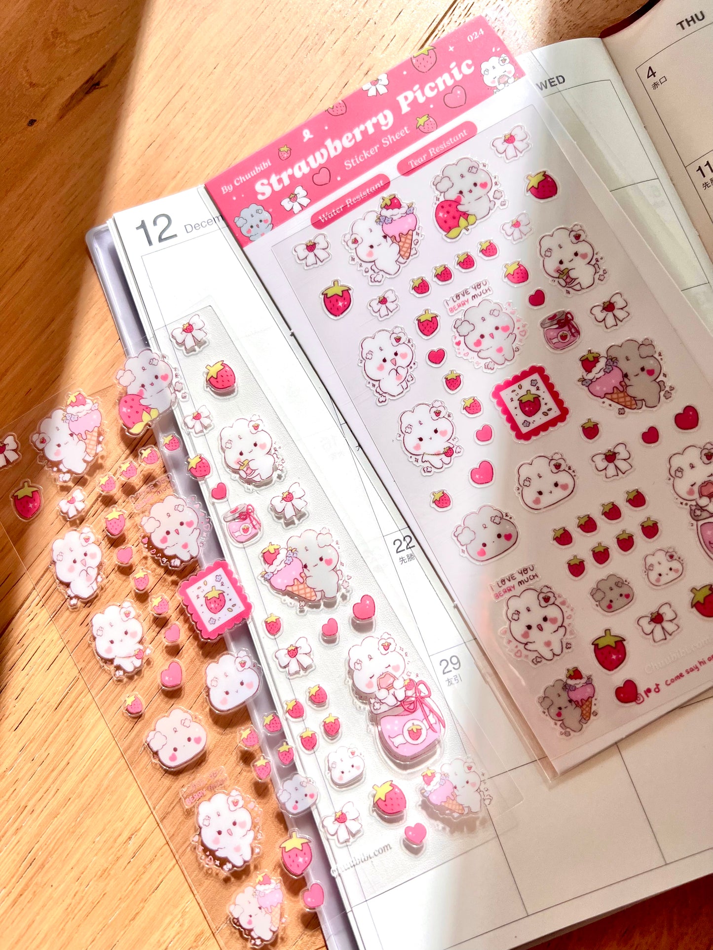 Strawberry Picnic Bunny Sticker Sheet
