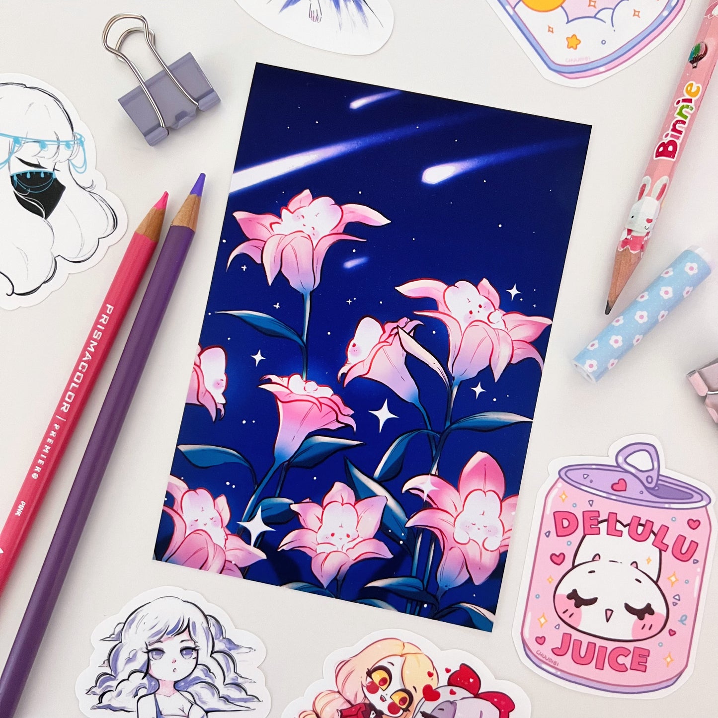 Pink Lily Bunnies Art Print