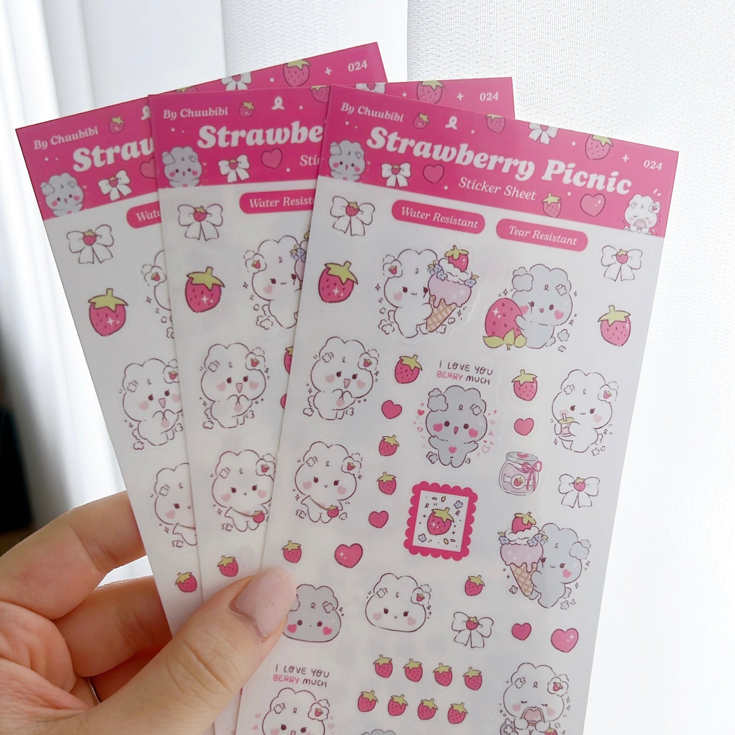 Strawberry Picnic Bunny Sticker Sheet
