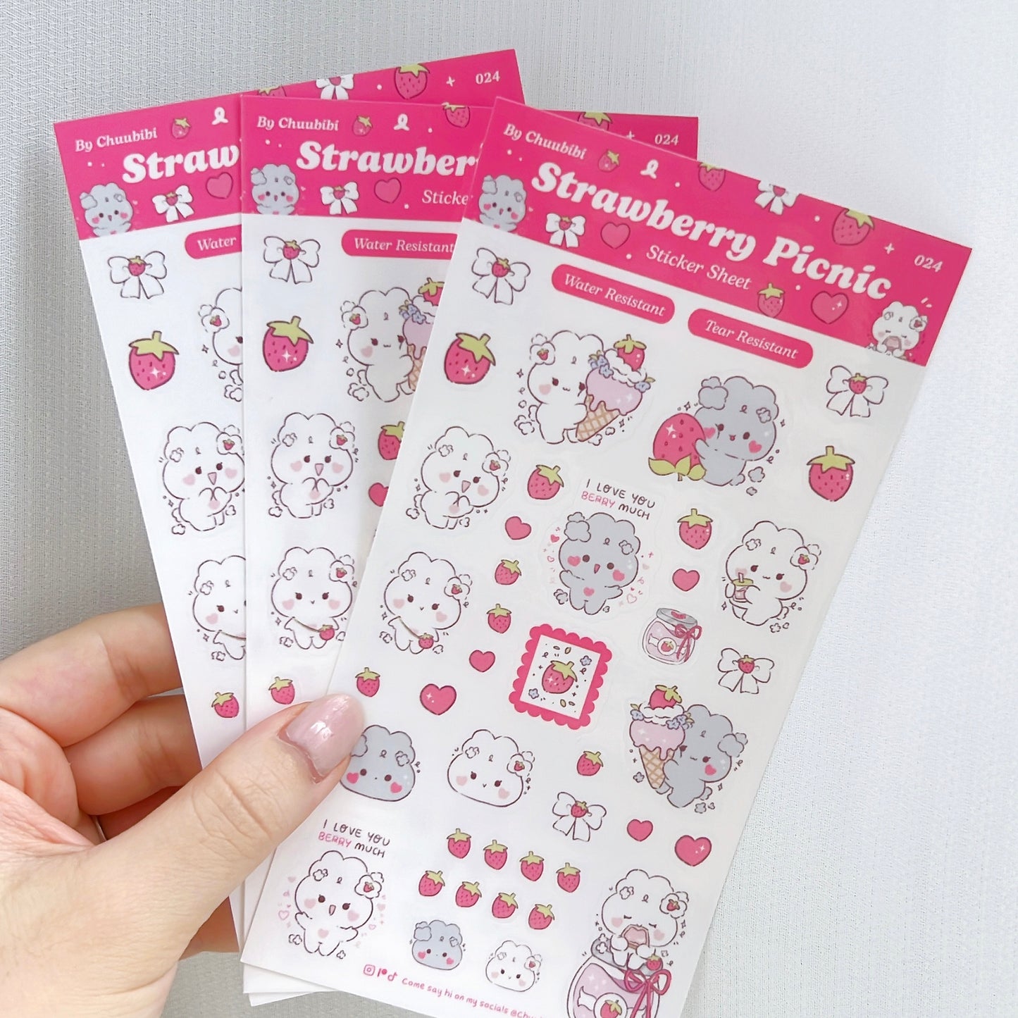 Strawberry Picnic Bunny Sticker Sheet