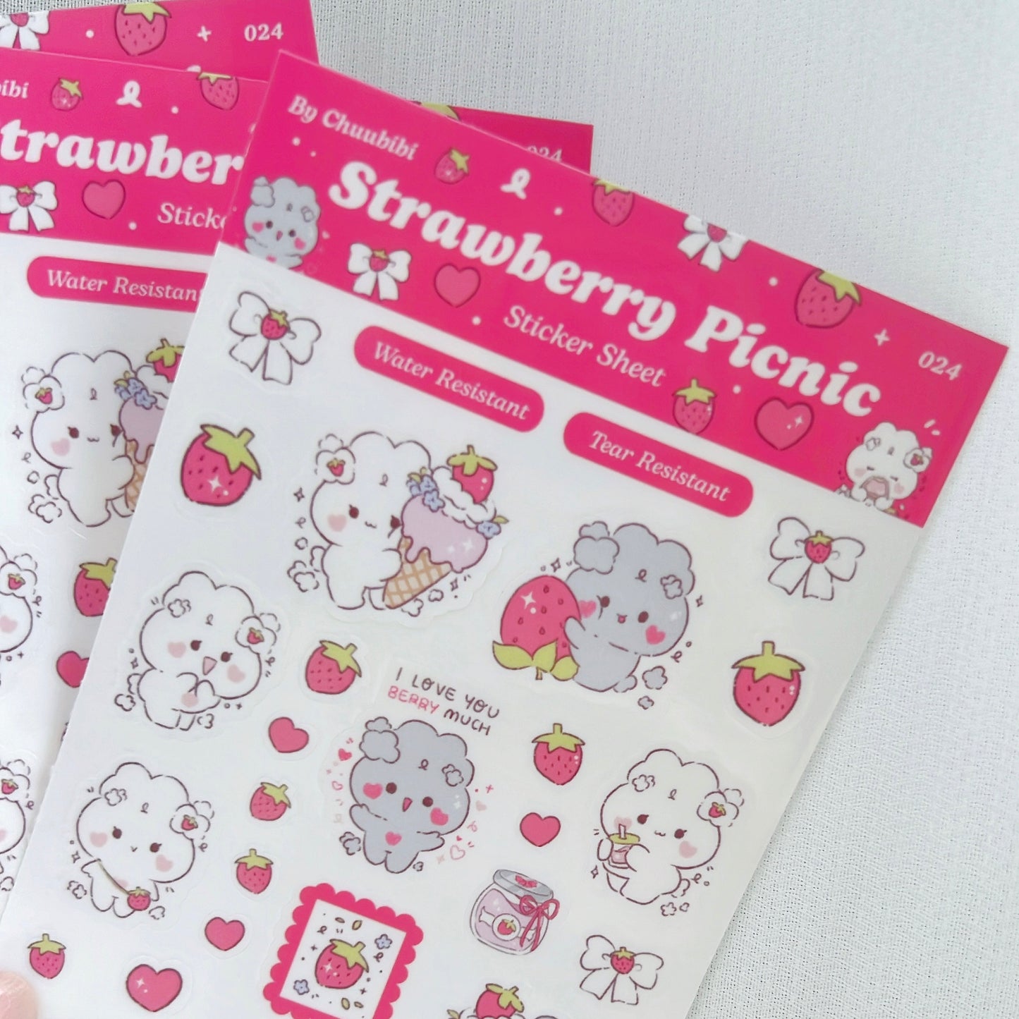 Strawberry Picnic Bunny Sticker Sheet