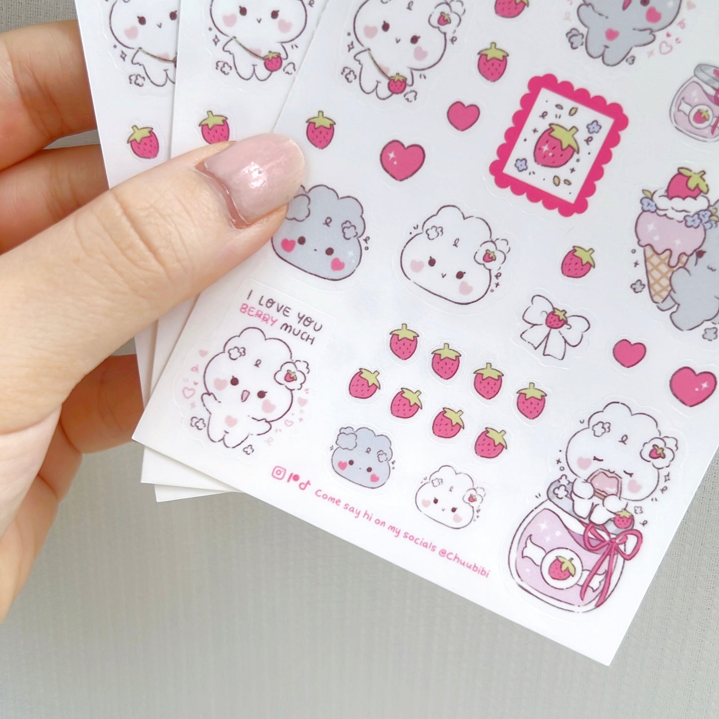Strawberry Picnic Bunny Sticker Sheet