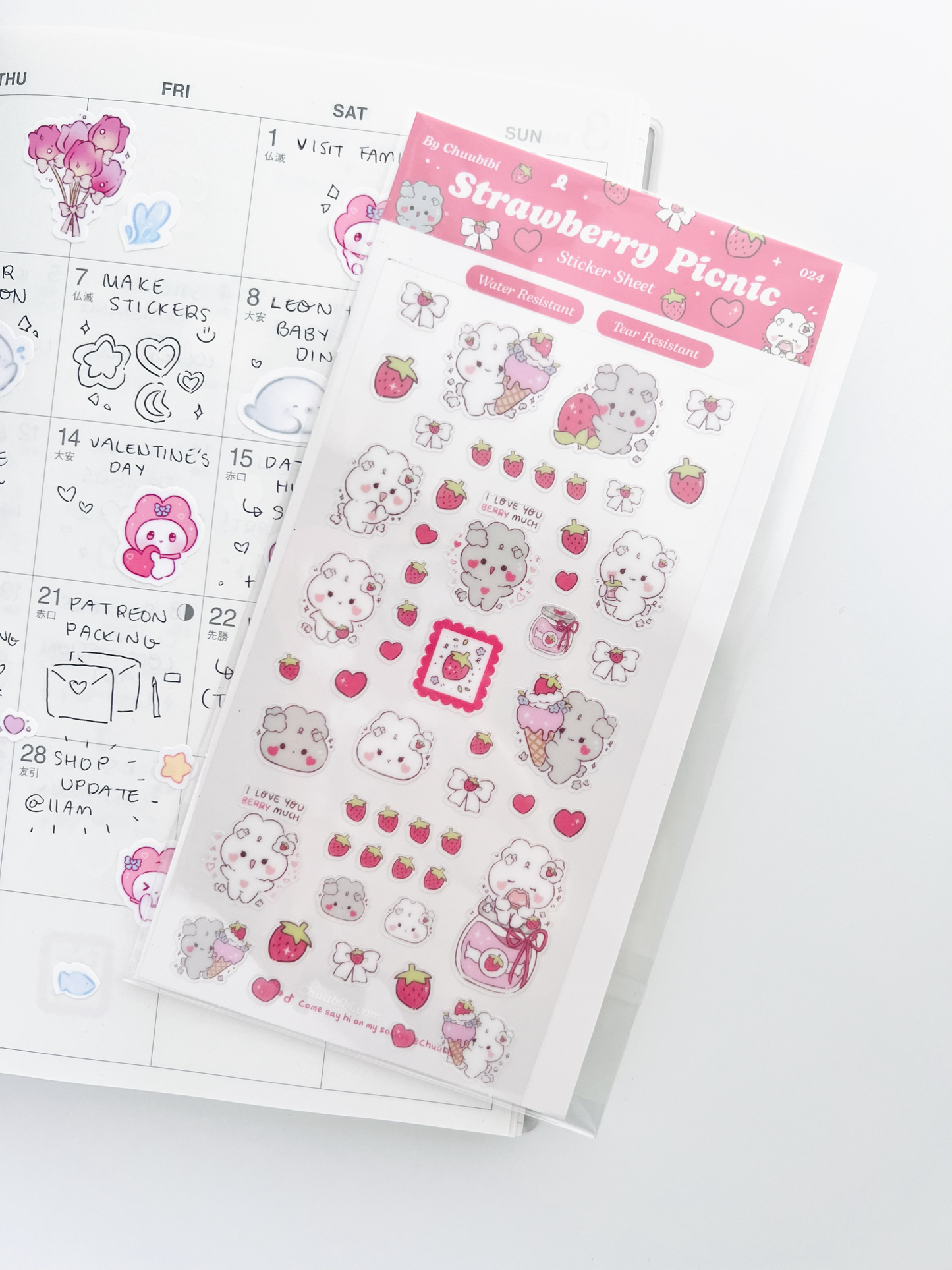 Strawberry Picnic Bunny Sticker Sheet