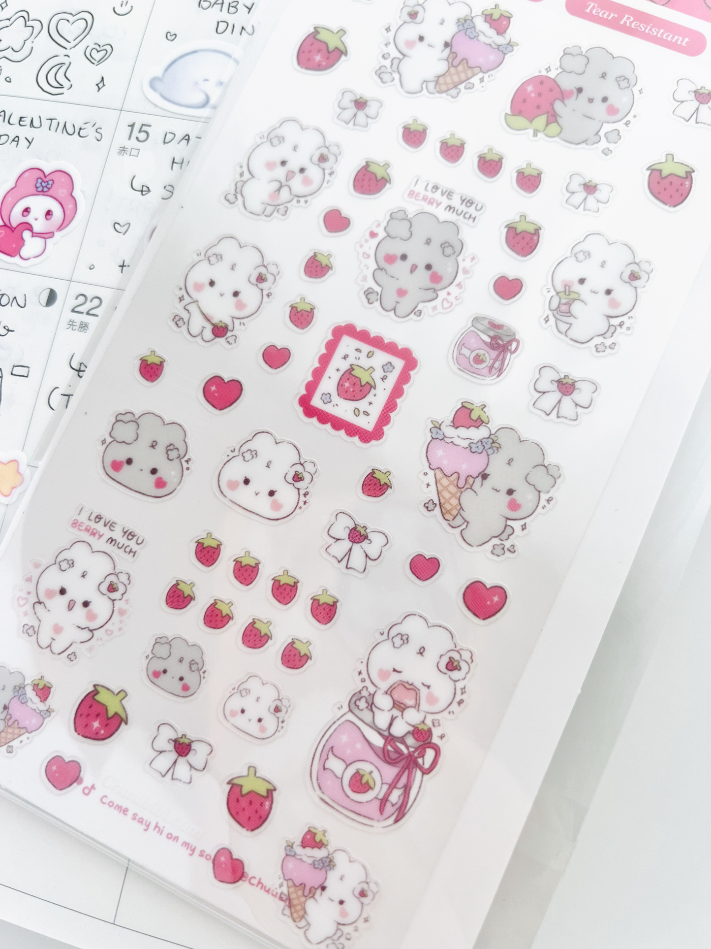 Strawberry Picnic Bunny Sticker Sheet