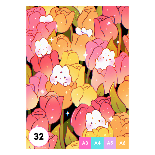 Tulip Bunnies Art Print