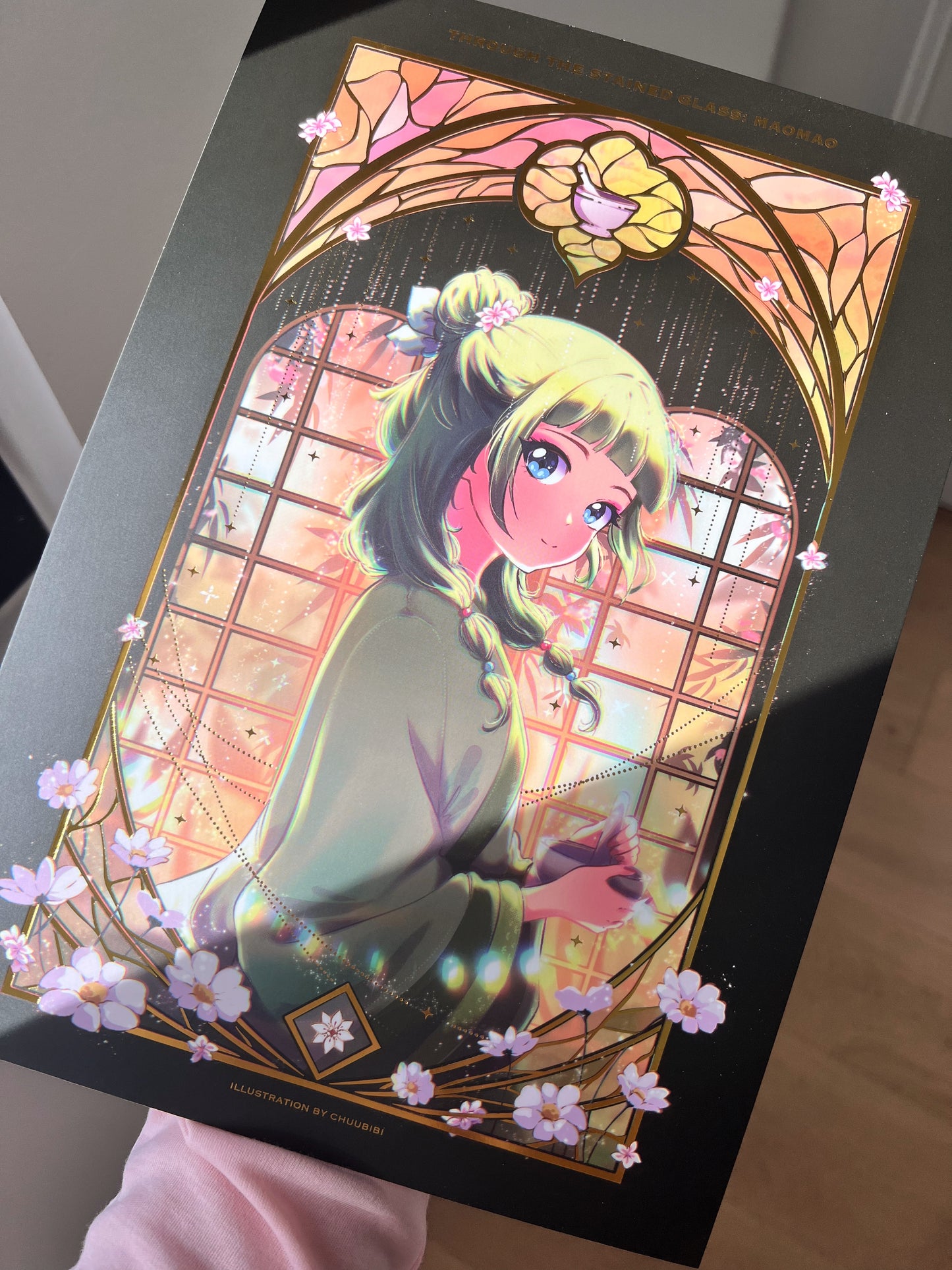 Gold Foiled Stained Glass Maomao Art Print