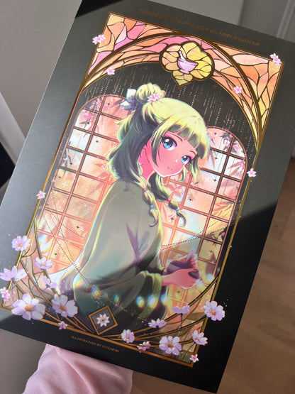 Gold Foiled Stained Glass Maomao Art Print