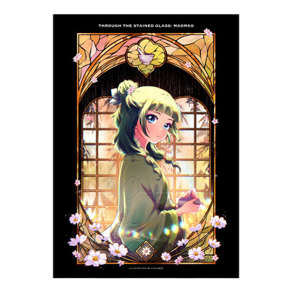 Gold Foiled Stained Glass Maomao Art Print