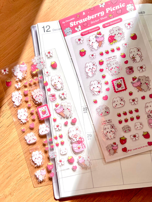 Strawberry Picnic Bunny Sticker Sheet