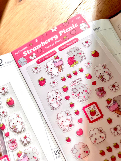 Strawberry Picnic Bunny Sticker Sheet