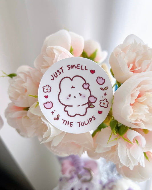 Just Smell the Tulips Bunny Vinyl Sticker