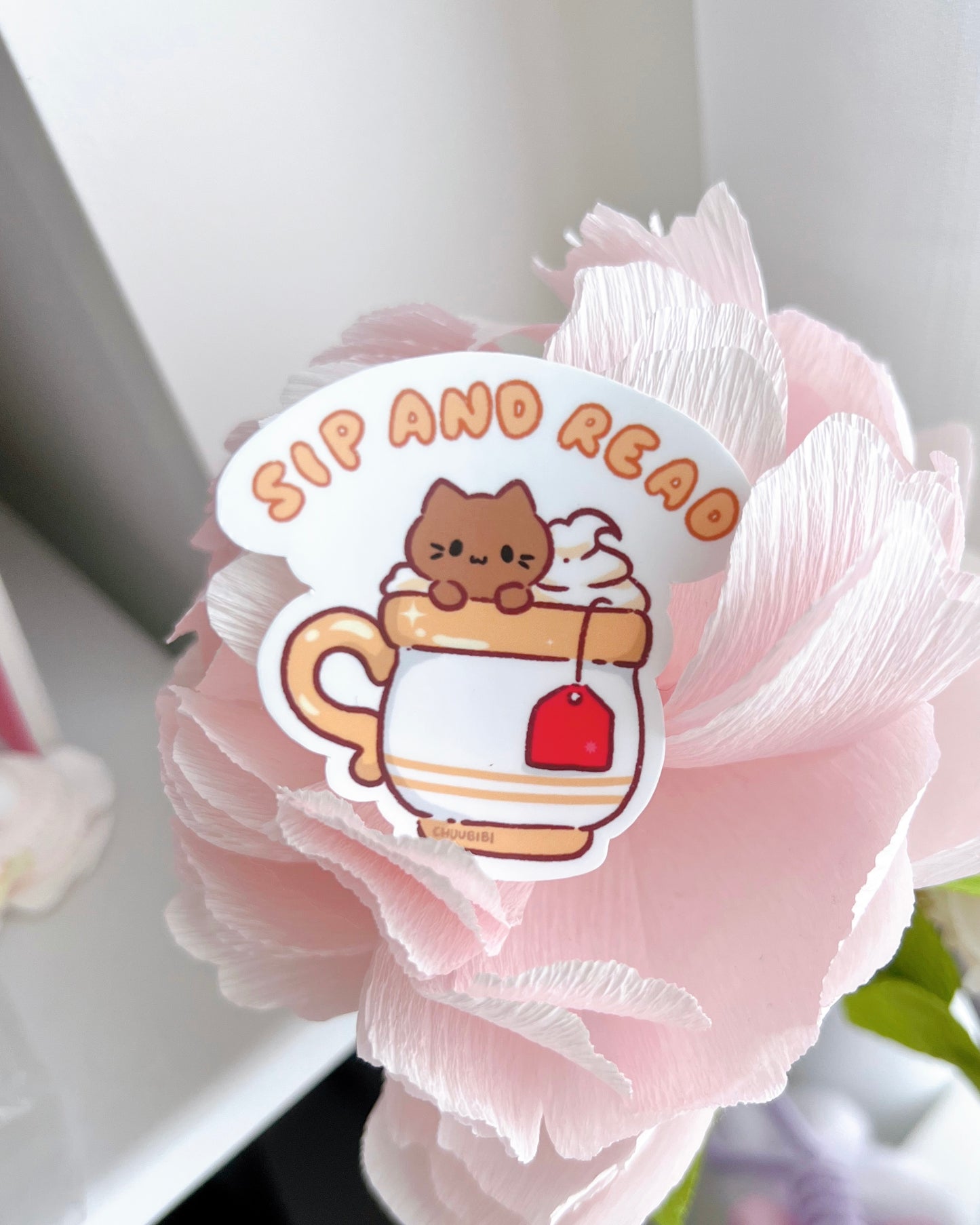 Sip and Read Cat Vinyl Sticker