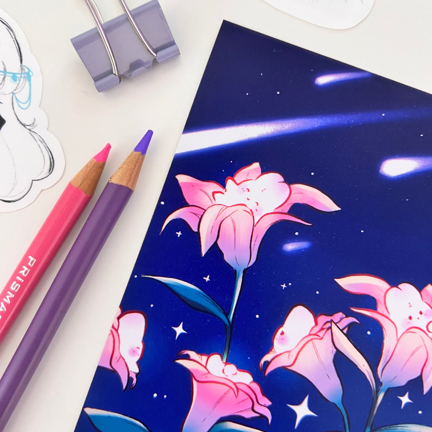 Pink Lily Bunnies Art Print