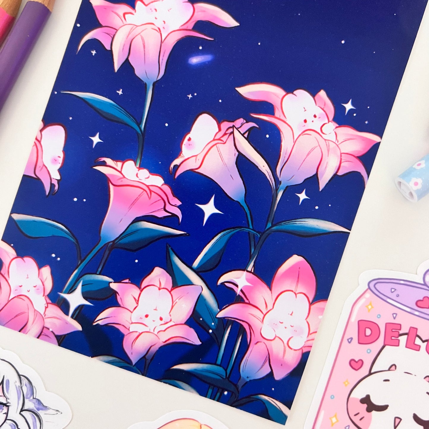 Pink Lily Bunnies Art Print