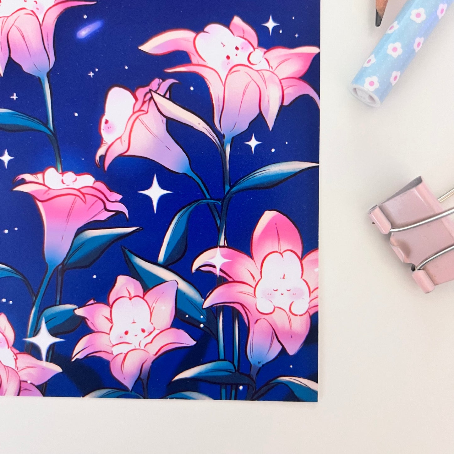 Pink Lily Bunnies Art Print