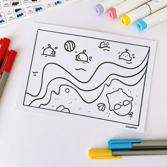 Fun day at the beach Colouring Page
