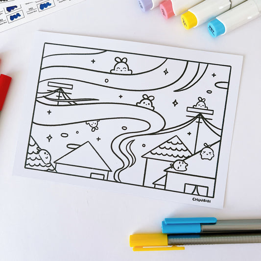 Comfy Neighbourhood Colouring Page