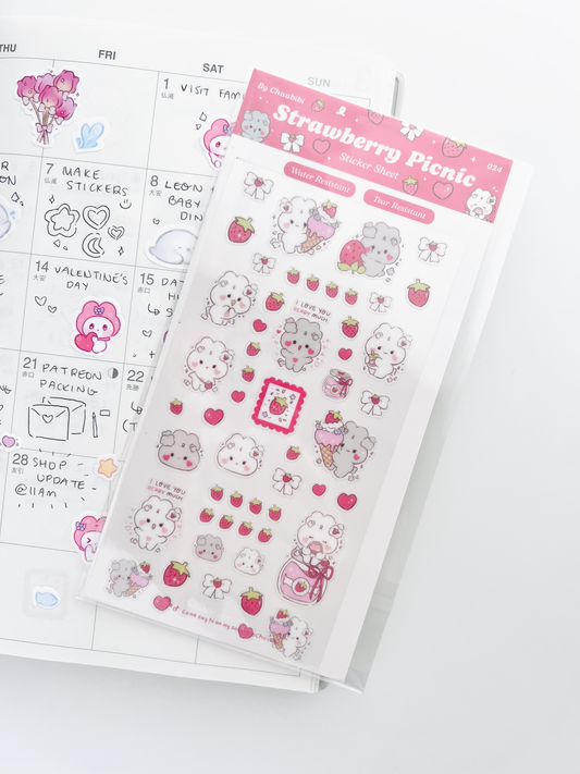 Strawberry Picnic Bunny Sticker Sheet